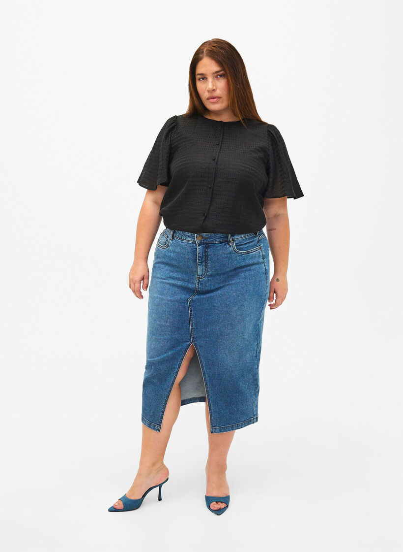 Lyocell skjortebluse med tekstur, Black, Model image number 2