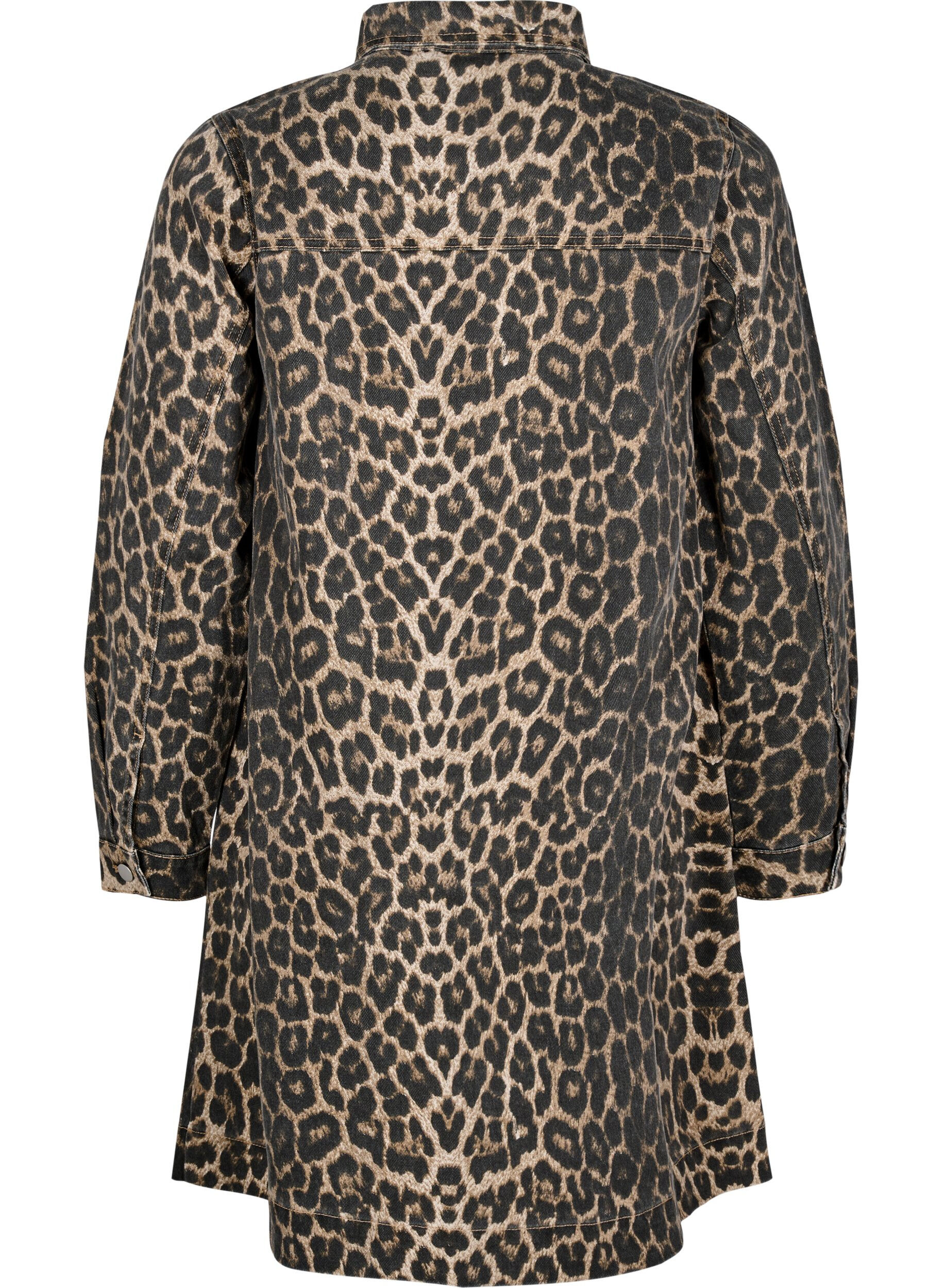 Zizzi Lang&aelig;rmet denimkjole med leopardprint, Brun, Packshot image number 1