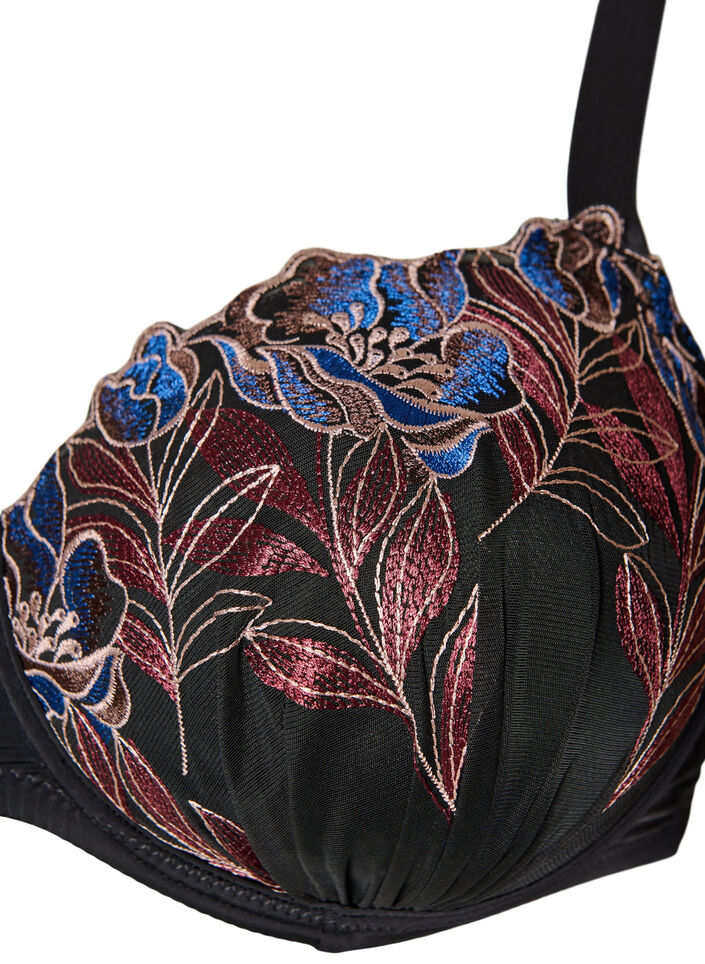 Formst&oslash;bt bh med broderede blomster, Sort, Packshot image number 2