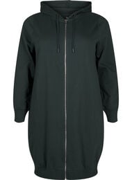 Lang bomulds sweat cardigan med h&aelig;tte, Gr&oslash;n