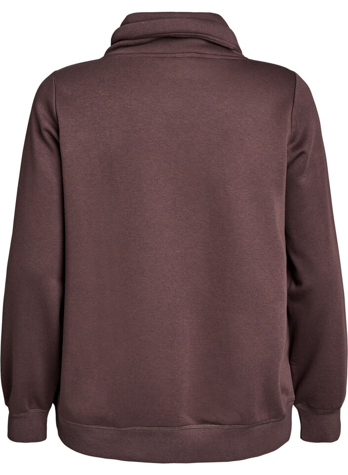 Sweatshirt med h&oslash;j krave og lommer, Brun, Packshot image number 1