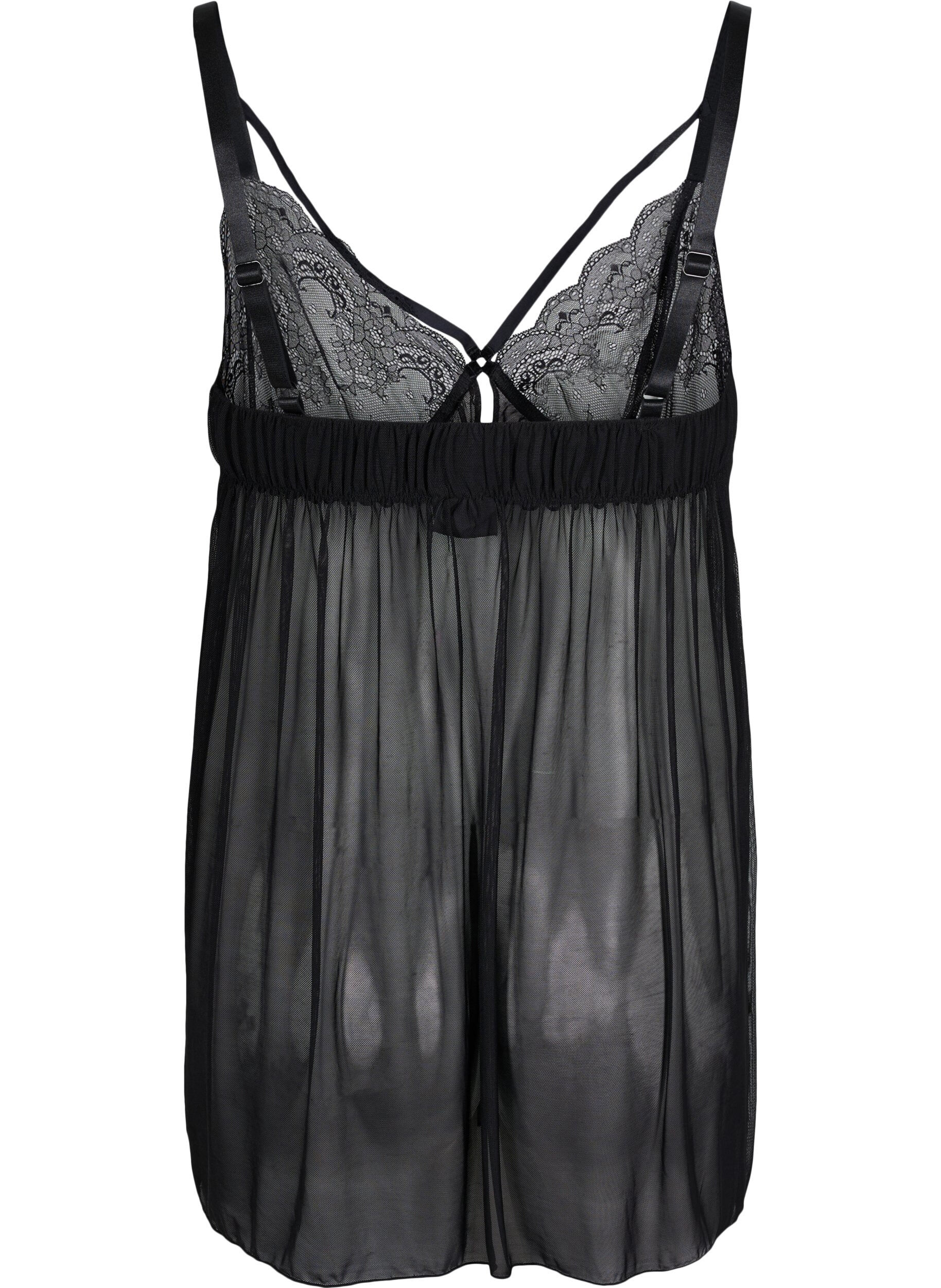 Zizzi Transparent chemise med blonder, Black, Packshot image number 1
