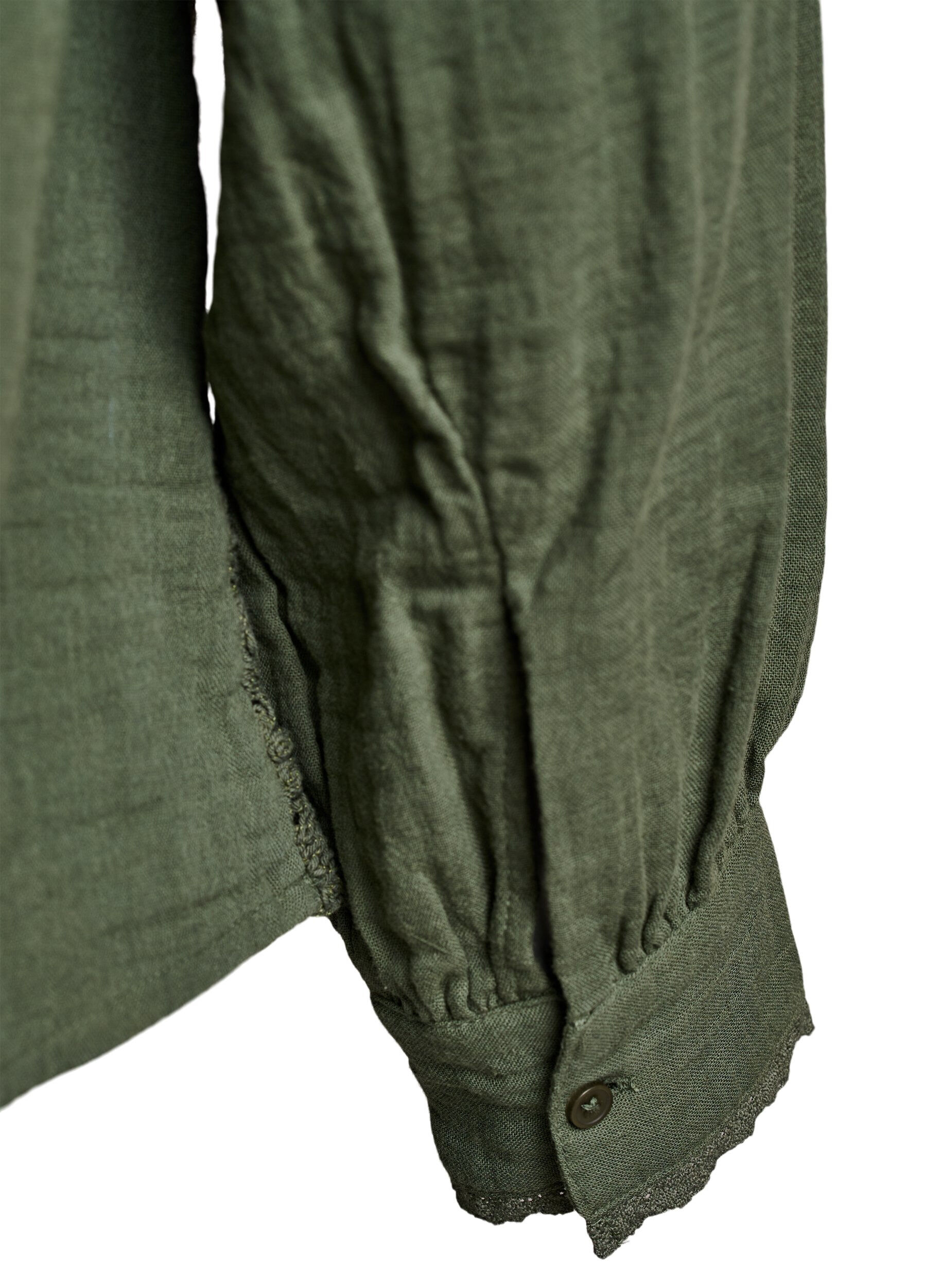 Zizzi Skjortebluse i bomuldsmusselin med crochetdetaljer, Gr&oslash;n, Packshot image number 3