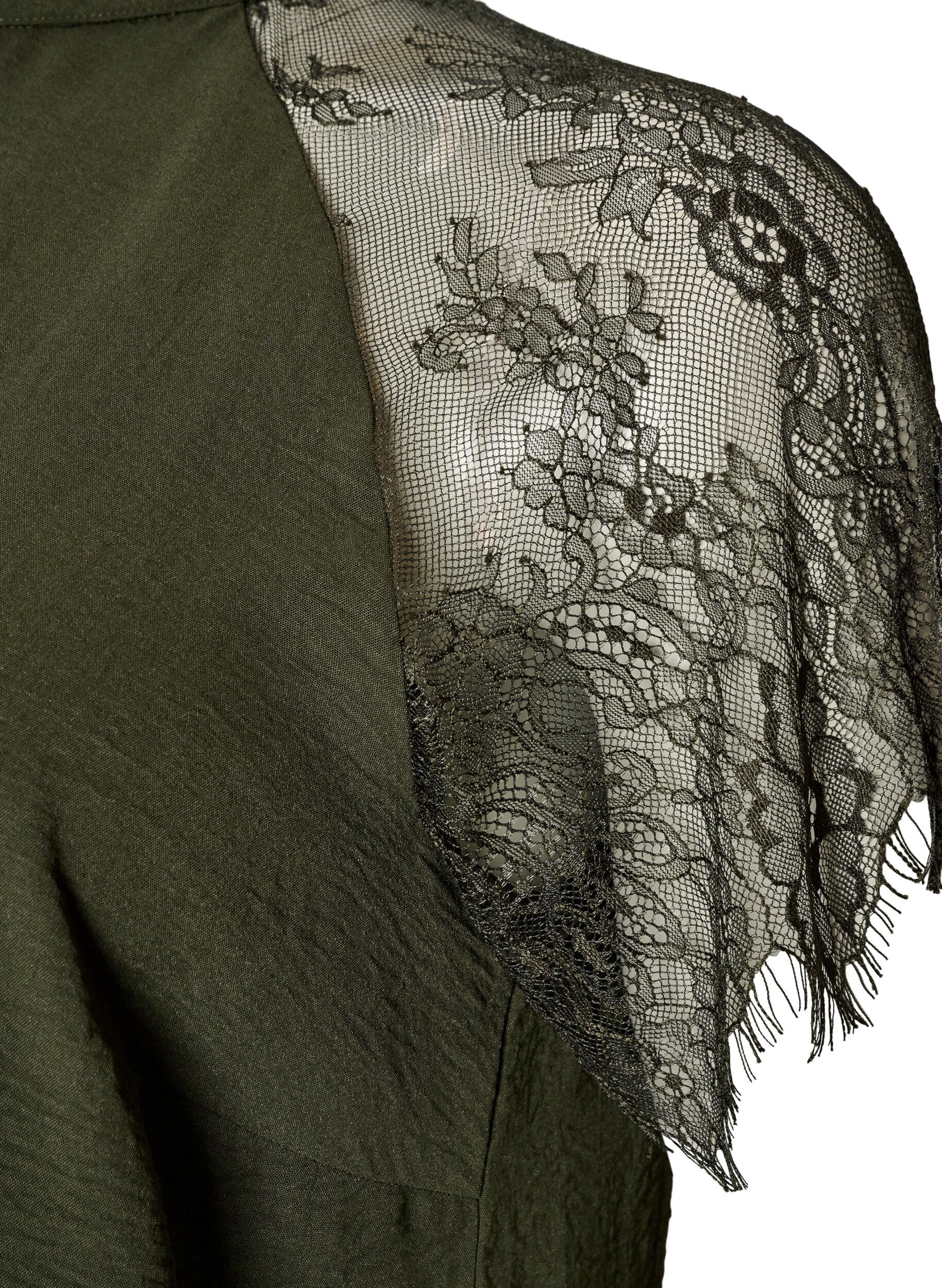 ZizziBluse med korte blonde&aelig;rmer og h&oslash;j hals, Gr&oslash;n, Packshot image number 3