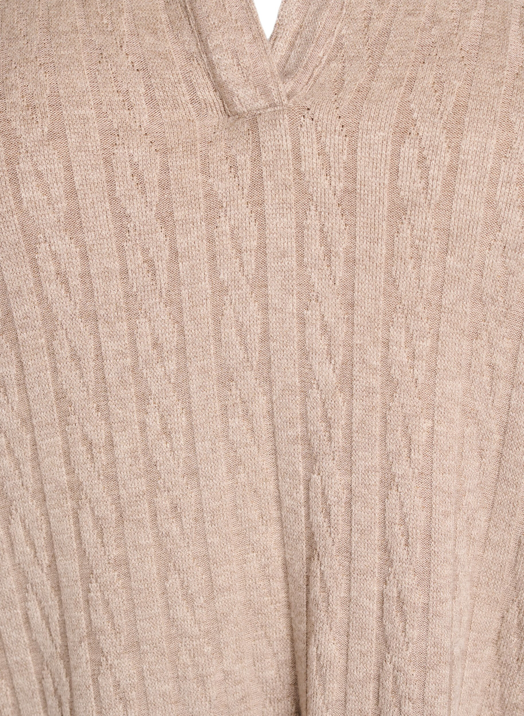 Zizzi Jerseybluse med krave og kabelm&oslash;nster, Beige, Packshot image number 2