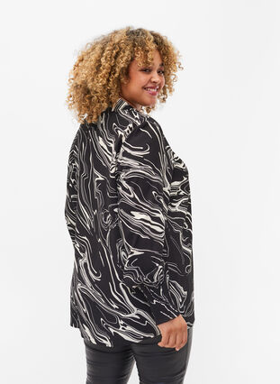 Langærmet viskoseskjorte med print, Black Swirl AOP, Model image number 1
