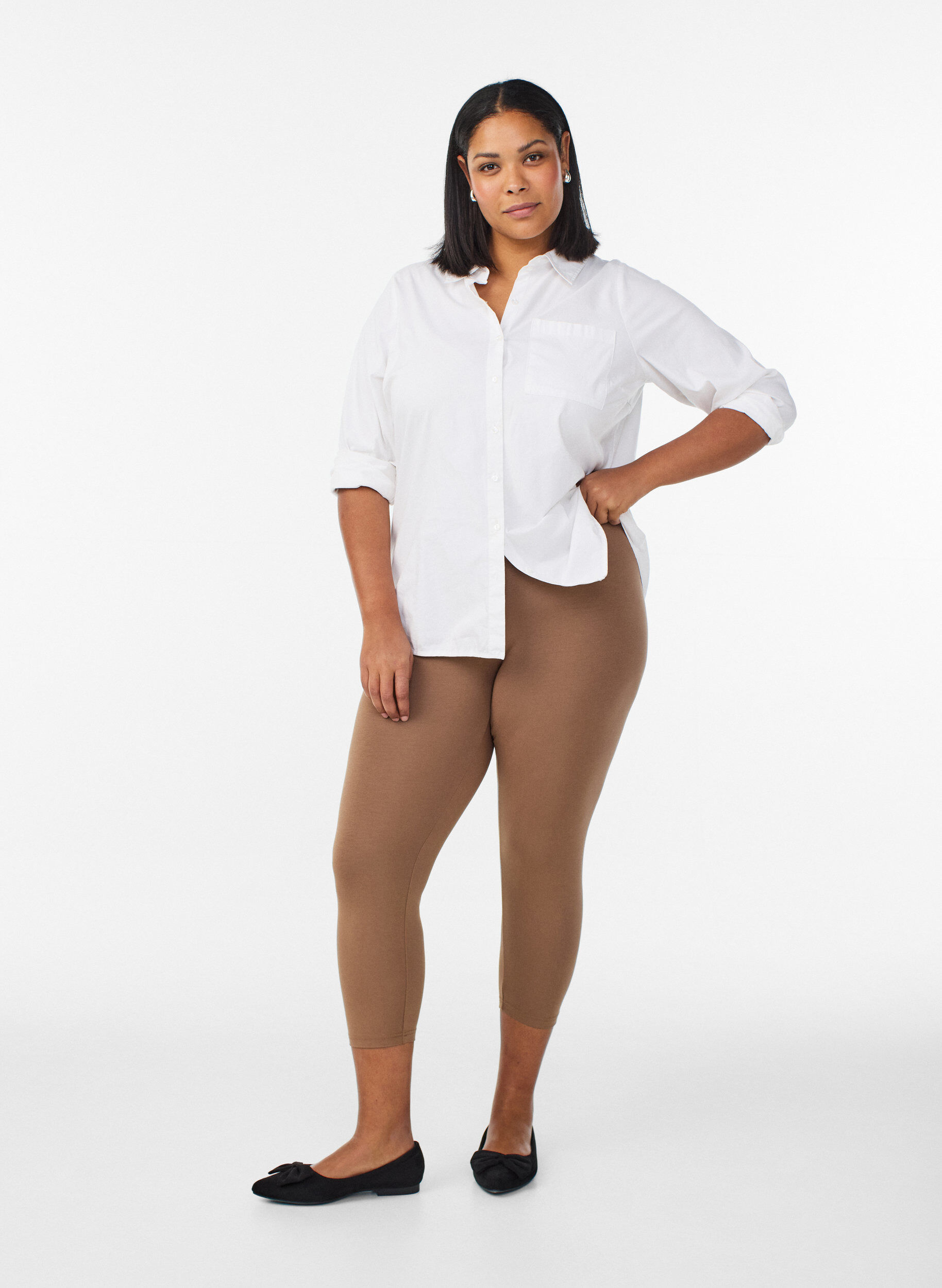 ZizziBasis 3/4 leggings i viskose, Brun, Model image number 1