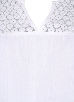 Bluse i bomuldsmix med hør og crochetdetalje, Bright White, Packshot image number 2
