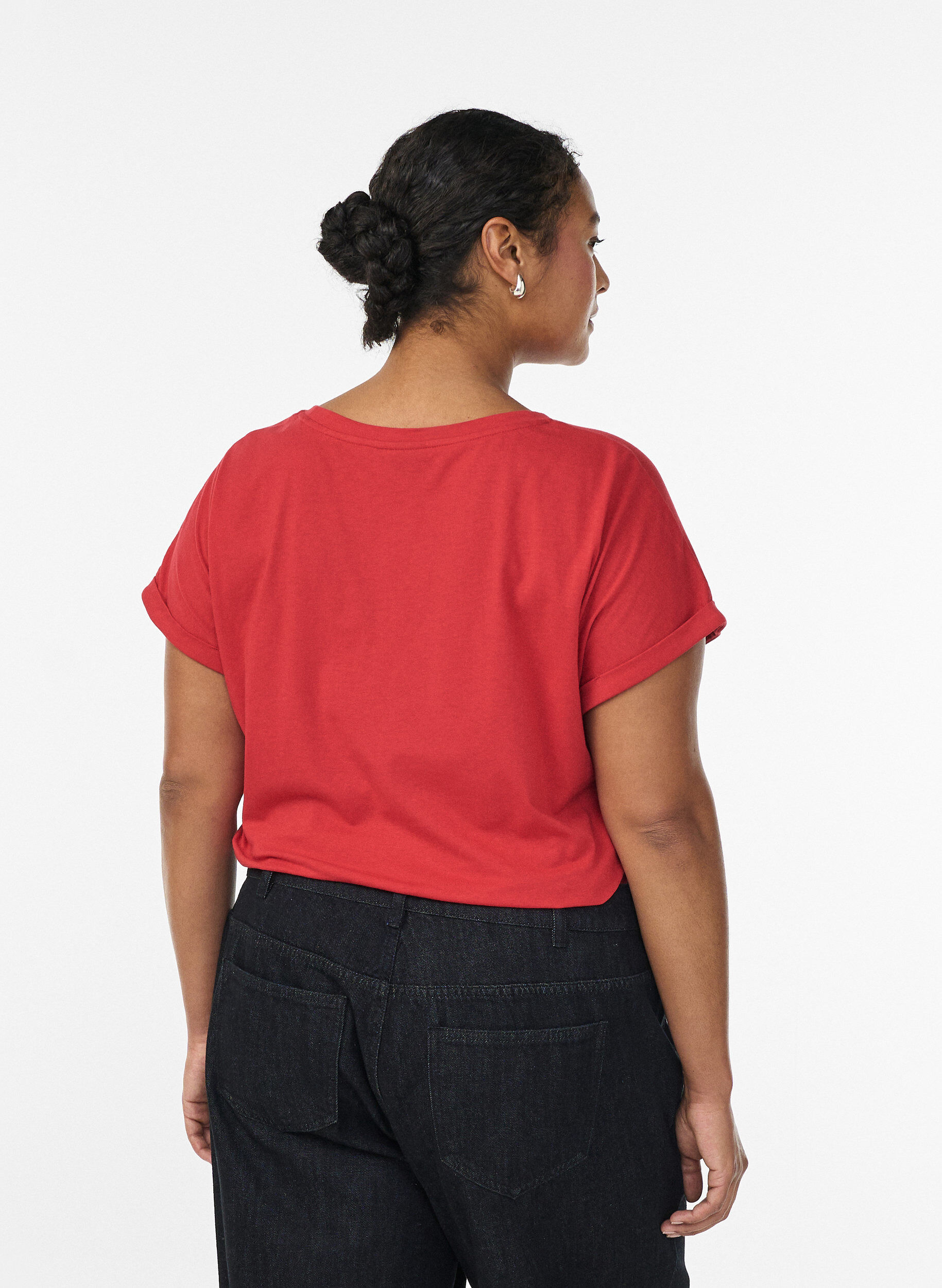 ZizziKort&aelig;rmet t-shirt i bomuldsblanding, R&oslash;d, Model image number 2