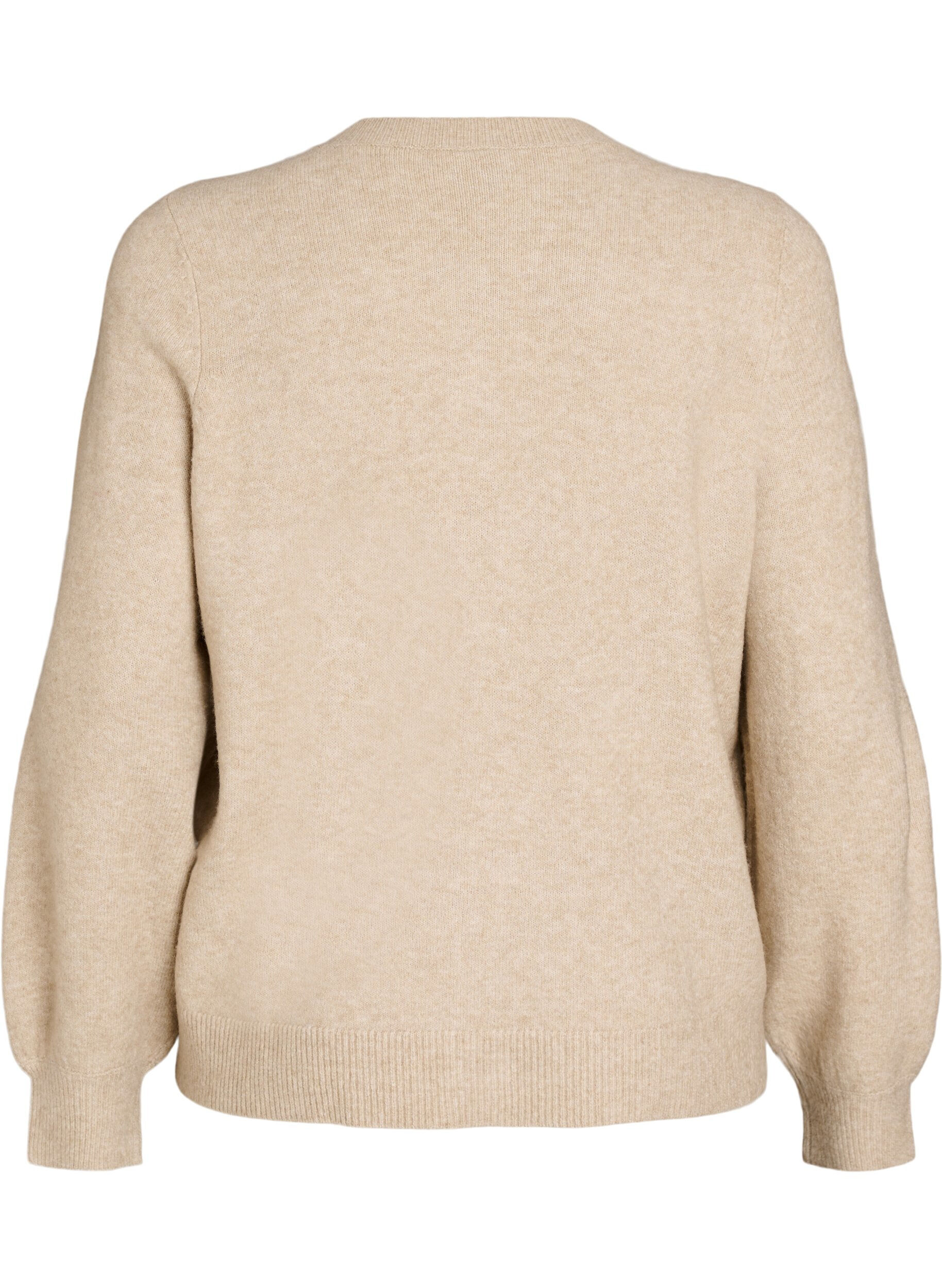 ZizziCardigan i bl&oslash;d strik med guldfarvede knapper, Beige, Packshot image number 1