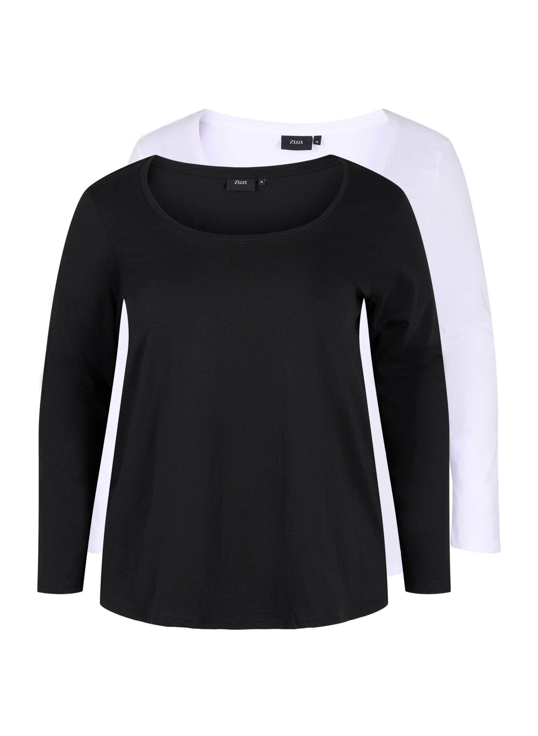Zizzi 2-pak basis bluse i bomuld, Black/Bright W, Packshot image number 0