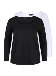 2-pak basis bluse i bomuld, Black/Bright W