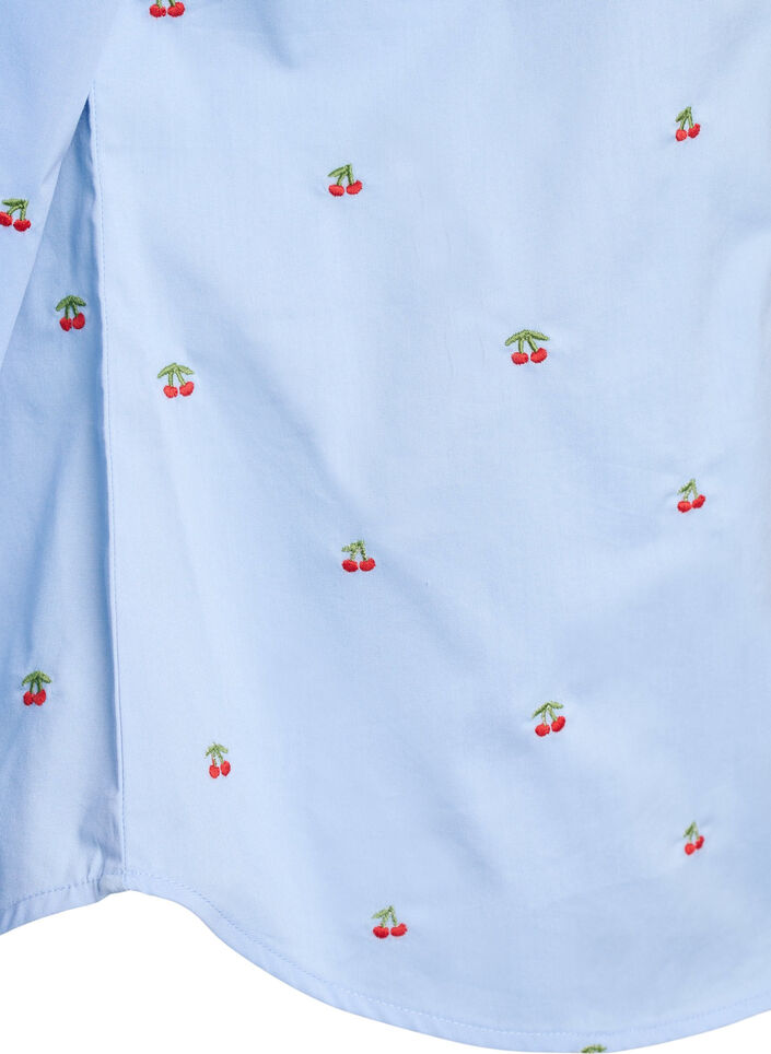 Skjorte med broderede kirseb&aelig;r, Bl&aring;, Packshot image number 3