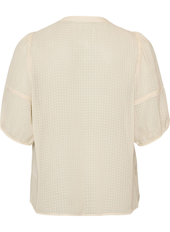 Bluse i b&aelig;k og b&oslash;lge med bindeb&aring;nd, Beige, Packshot image number 1
