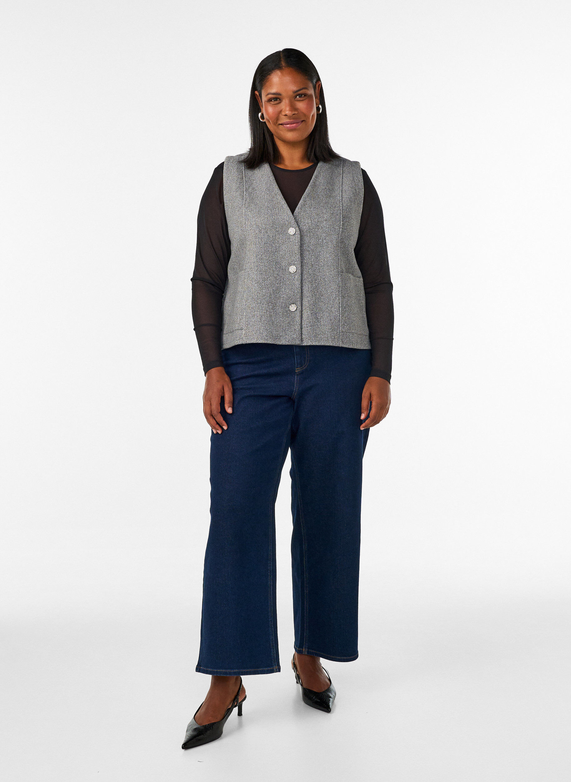 ZizziMeshbluse med lange &aelig;rmer, Sort, Model image number 1
