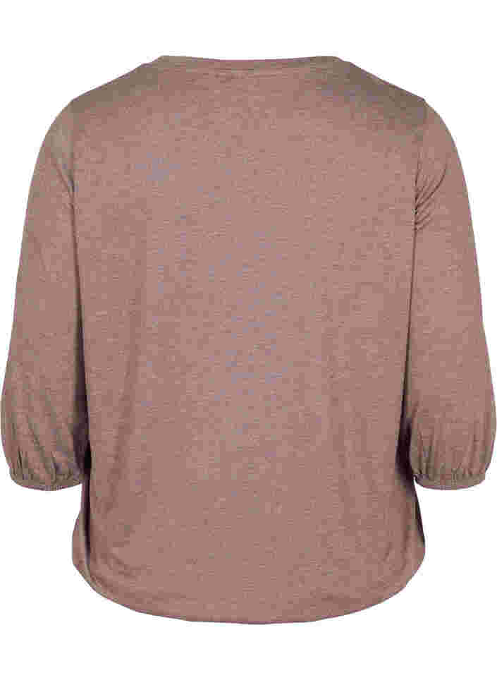 Ensfarvet bluse med 3/4 ærmer, Chestnut Mel., Packshot image number 1