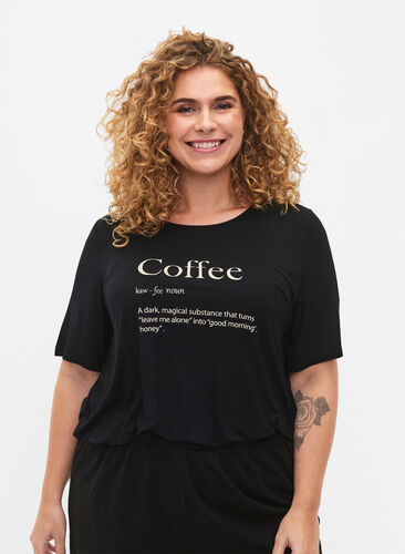 Kortærmet nat t-shirt i viskose, Black Coffee, Model image number 0