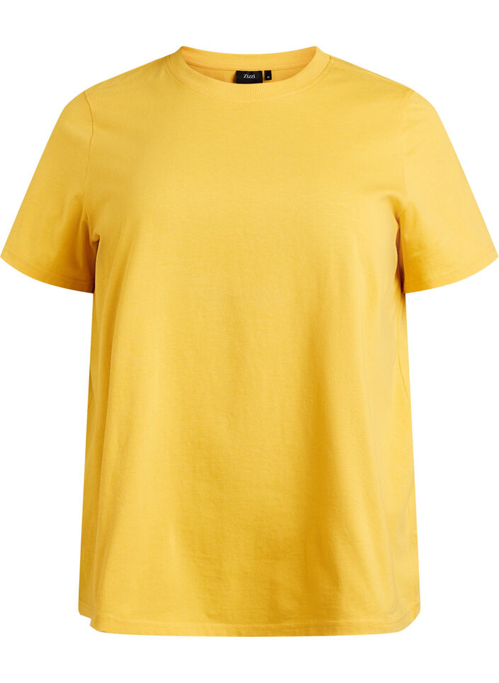 Basis t-shirt i bomuld med rund hals , Gul, Packshot image number 0