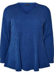 Jerseybluse med ribstruktur og A-form, Bl&aring;