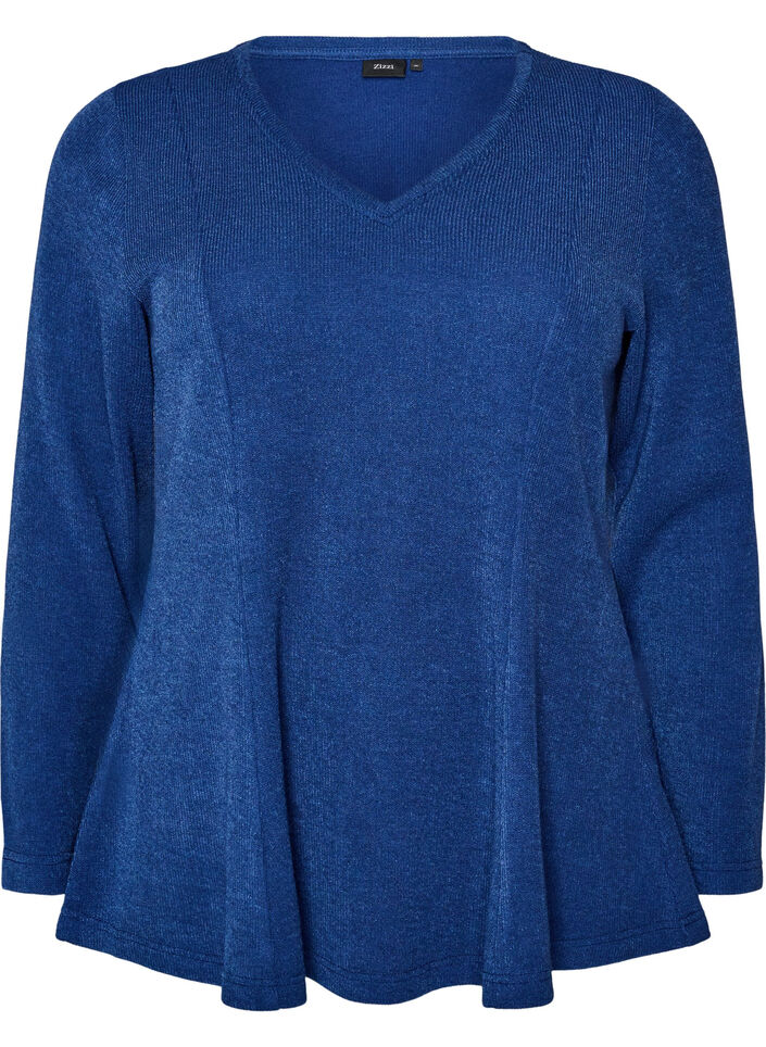 Jerseybluse med ribstruktur og A-form, Bl&aring;, Packshot image number 0