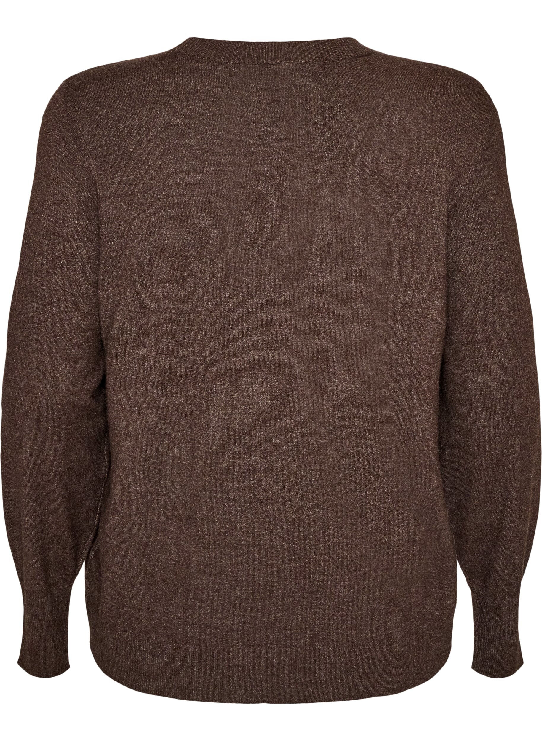ZizziStrikbluse med rund hals, Brun, Packshot image number 1