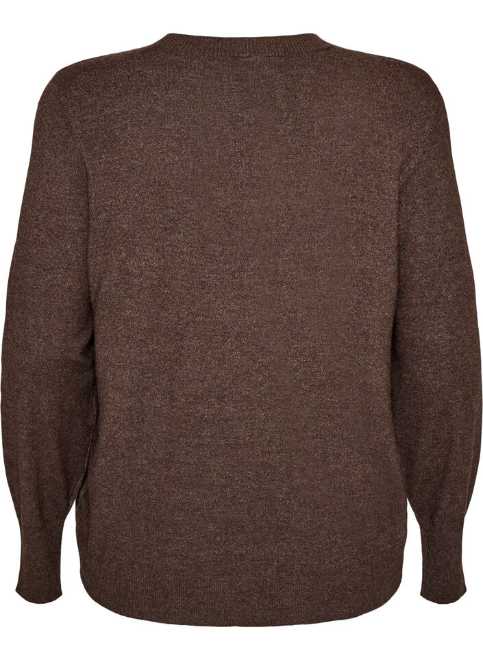 Strikbluse med rund hals, Brun, Packshot image number 1