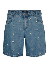 Denim shorts med broderede blomster, Bl&aring;