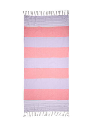 Stribet hammam håndklæde med frynser, Pastel Lilac Comb, Packshot image number 2