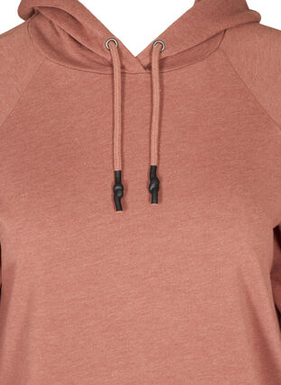 Meleret sweatshirt med hætte og lomme, Cognac Melange, Packshot image number 2