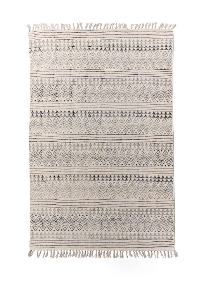 Mønstret tæppe med frynser, Black/Desert Sage, Packshot image number 0