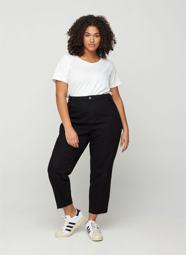 Cropped mom fit Mille jeans med løs pasform, Black, Model image number 1
