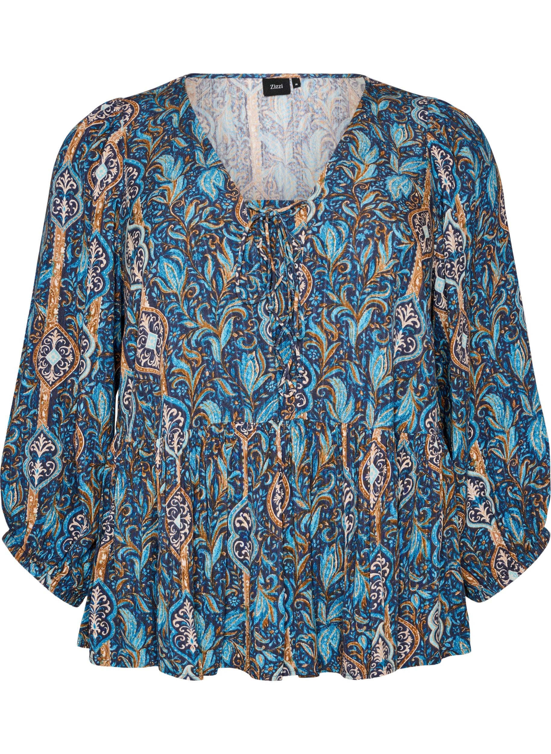 ZizziBluse med paisleyprint og sn&oslash;redetalje, Bl&aring;, Packshot image number 0