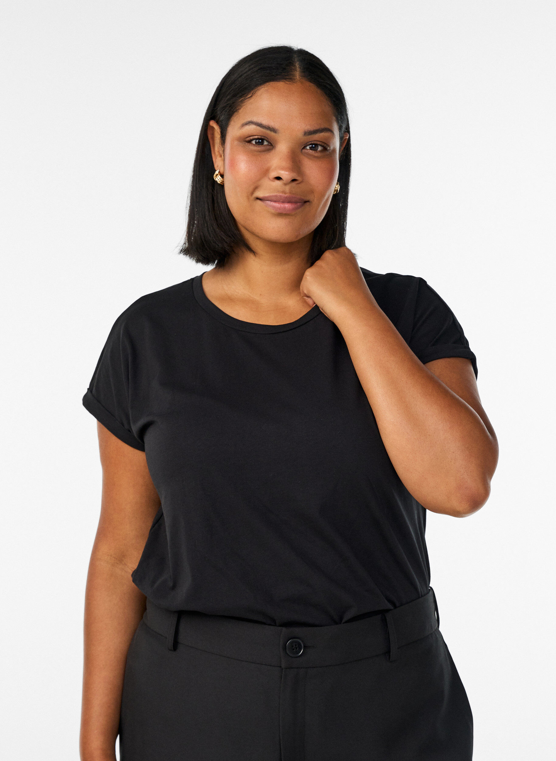 Kort&aelig;rmet t-shirt i bomuldsblanding, Sort, Model