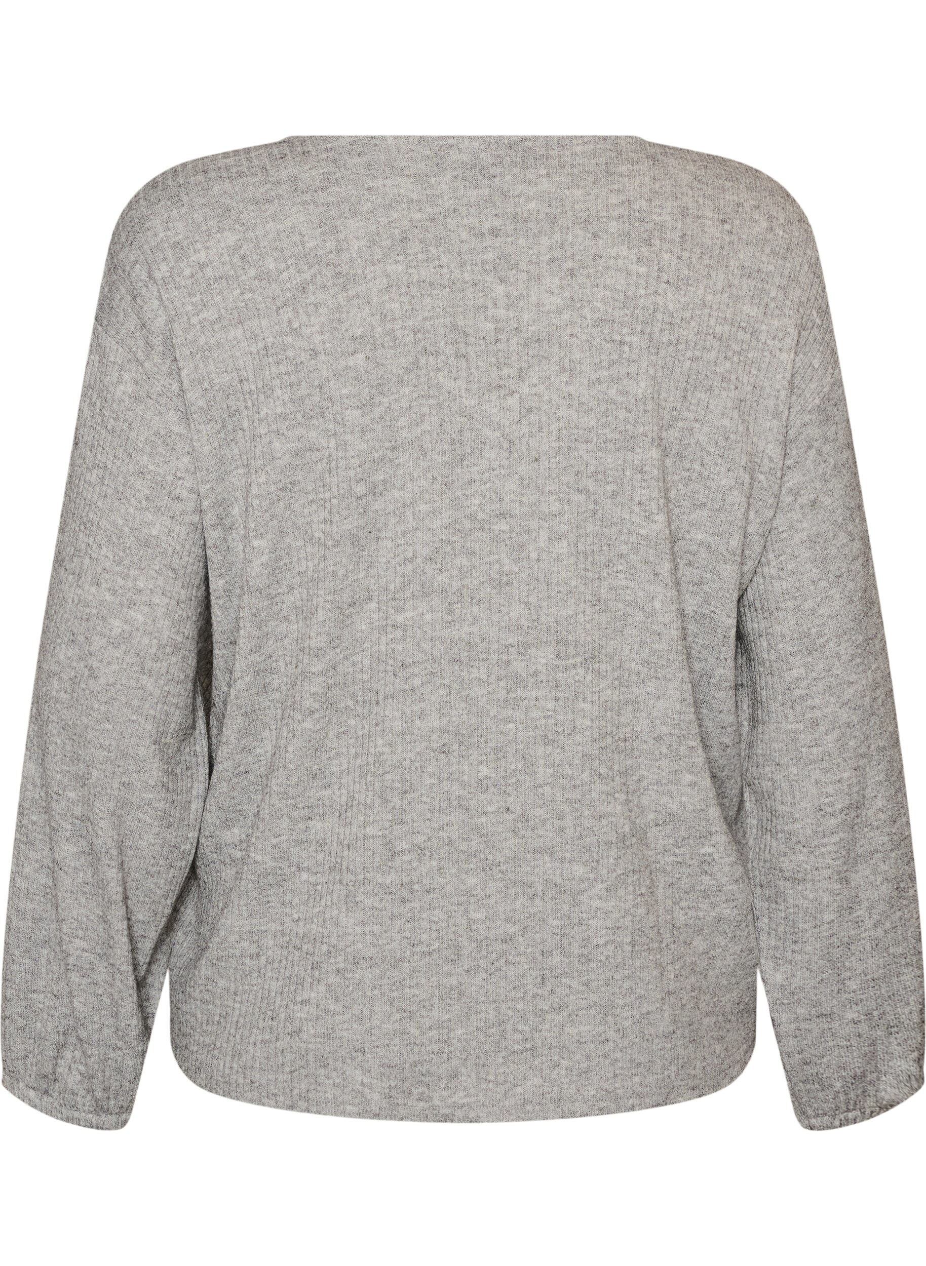 ZizziJerseybluse med ribstruktur og V-hals, Gr&aring;, Packshot image number 1