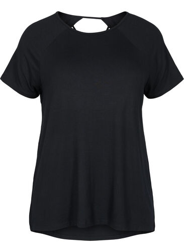 Trænings t-shirt i viskose med ryg-udskæring, Black, Packshot image number 0