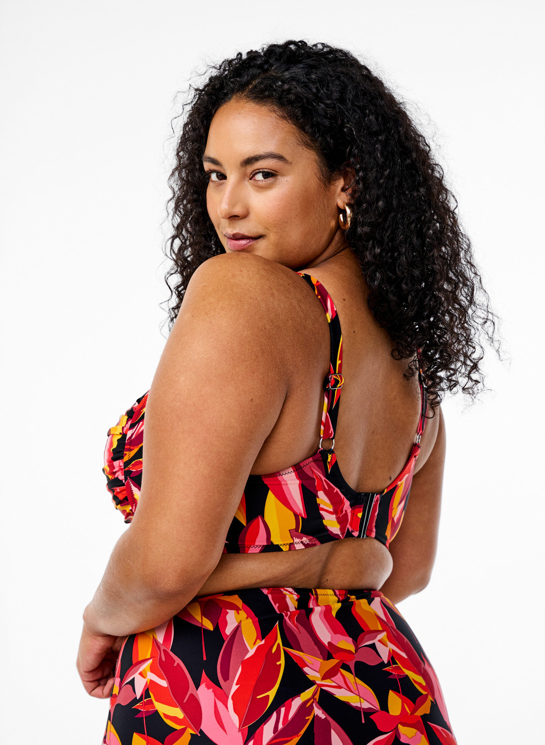 Zizzi Bikini overdel med vattering og print, R&oslash;d, Model image number 1