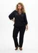 Bluse med 3/4 &aelig;rmer og blondedetalje, Sort, Model image number 1