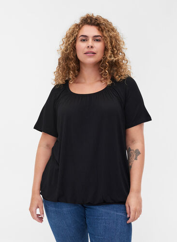 Kortærmet viskose t-shirt med elastik , Black, Model image number 0