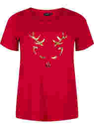 Jule t-shirt i bomuld, Tango Red Reindeer