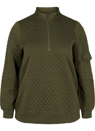 Quiltet sweatshirt med lynlås, Ivy Green