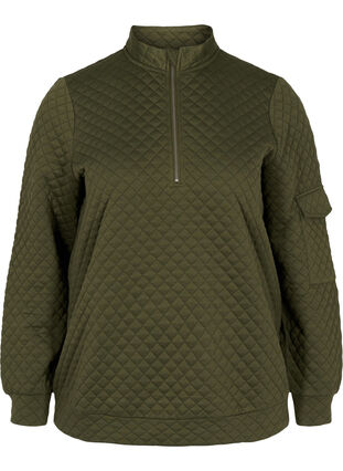 Quiltet sweatshirt med lynlås, Ivy Green, Packshot image number 0