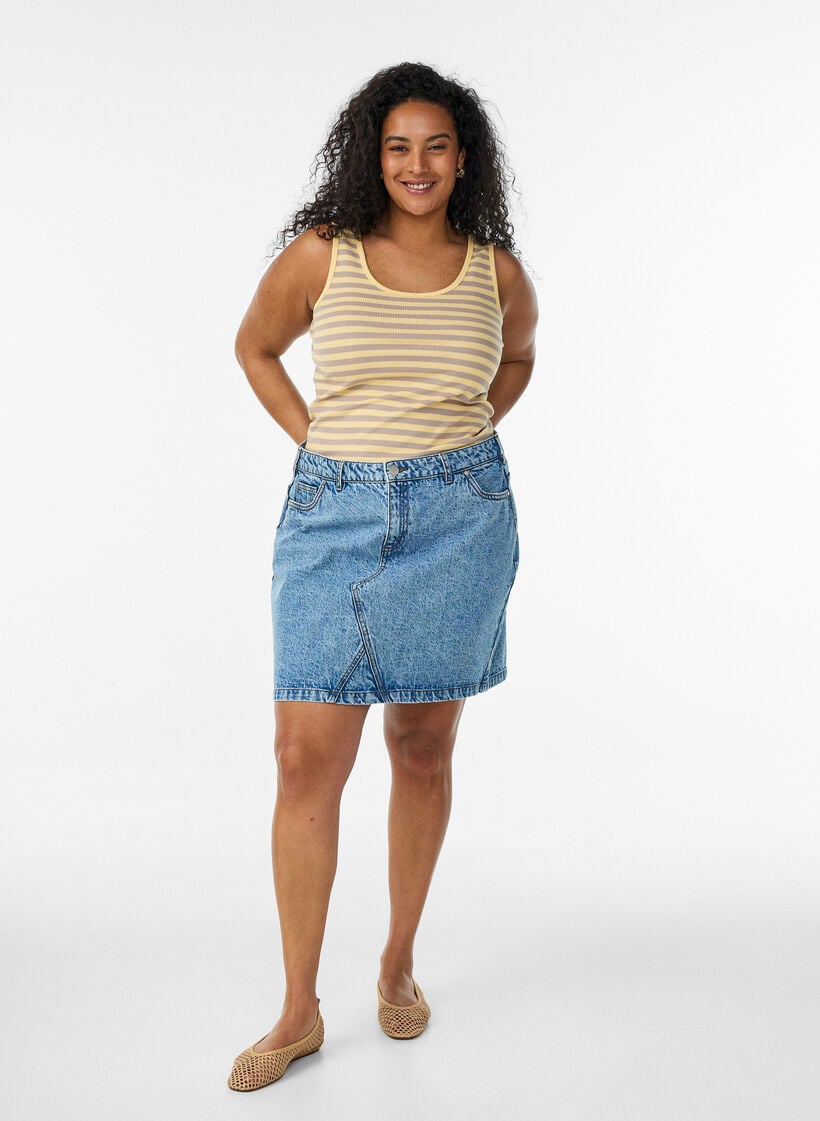 Stribet tanktop med ribstruktur, Gul, Model image number 1