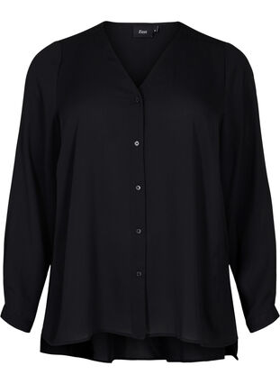 Langærmet skjorte med v-hals, Black, Packshot image number 0