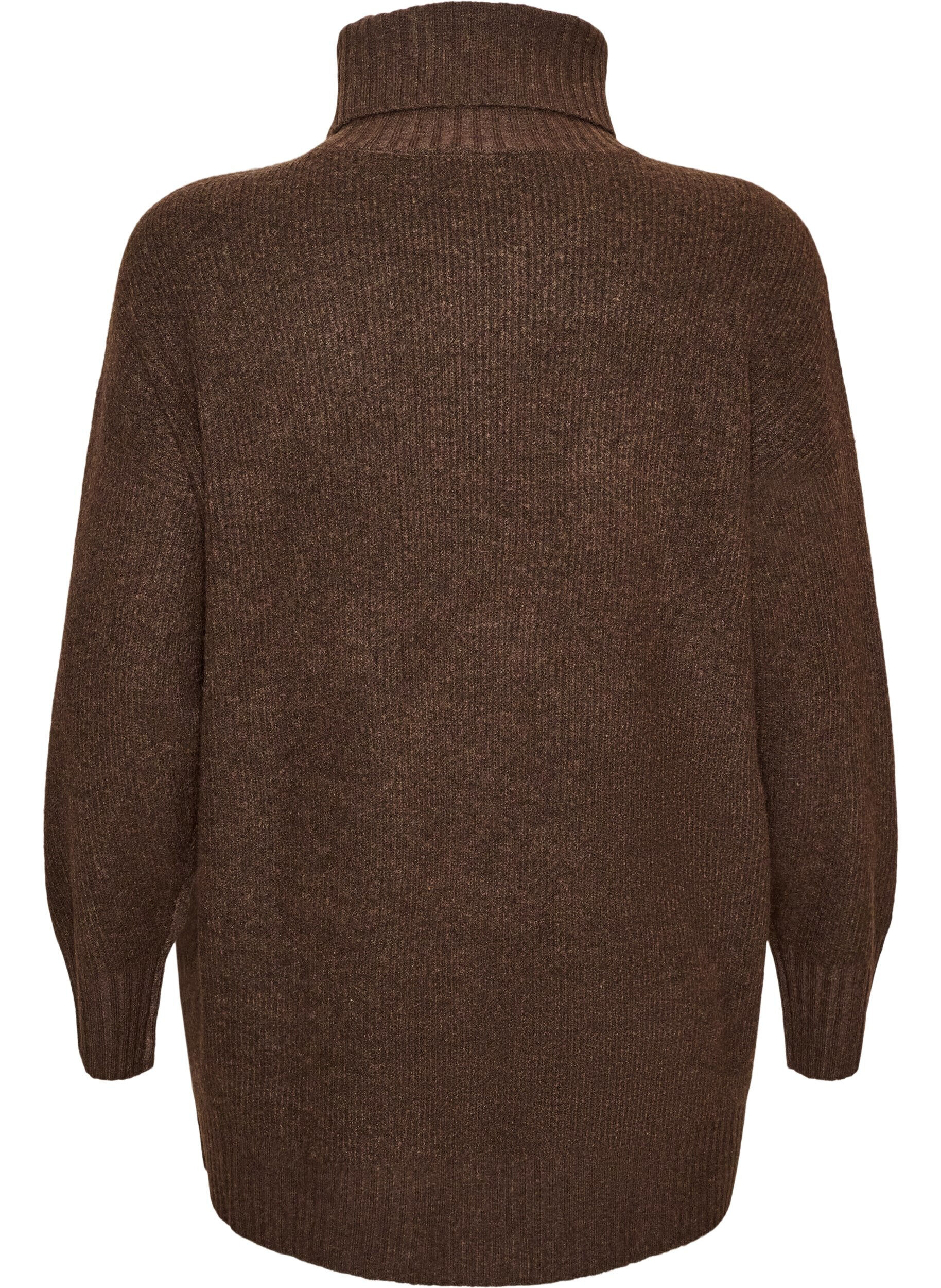 ZizziL&oslash;s strikbluse med rullekrave, Brun, Packshot image number 1