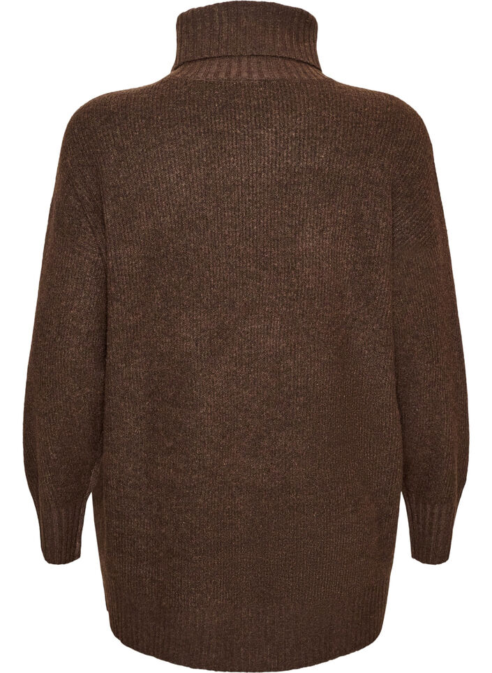 L&oslash;s strikbluse med rullekrave, Brun, Packshot image number 1