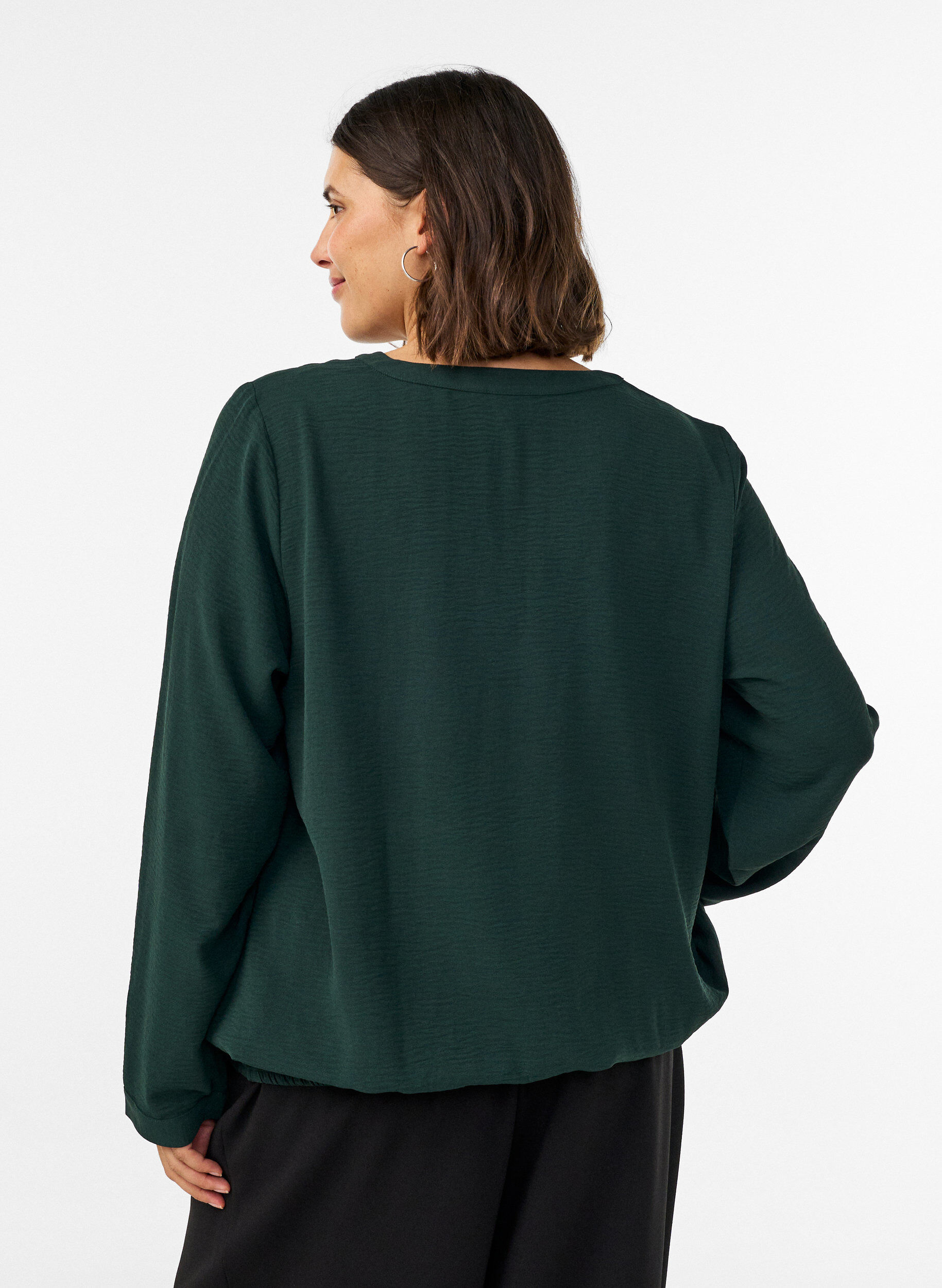 ZizziBluse med ballonform og V-udsk&aelig;ring, Gr&oslash;n, Model image number 2