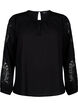 Langærmet bluse med crochet detaljer, Black, Packshot image number 0