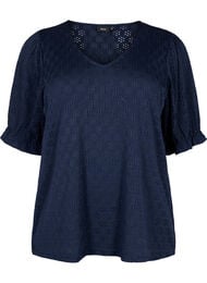 V-hals bluse med hulmønster, Navy Blazer