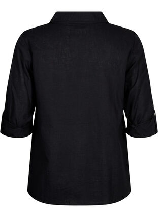 Skjortebluse med knaplukning i bomuldsmix med hør, Black, Packshot image number 1