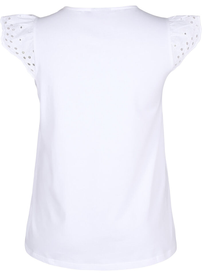 T-shirt med broderi anglaise i økologisk bomuld, Bright White, Packshot image number 1
